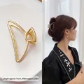 Golden 7.6cm metal claw clip with minimalist hollow design for elegant hair styling - 18# Medium Matte Gold Fan Claw Clip / 7.5cm