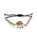 Adjustable elephant bracelet with colorful rhinestones and gold beads on black cord - Red