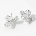 Polished silver floral stainless steel stud earrings with lifelike textured petals - Flower Shape (PD3195) / Silver