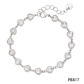 Bracelet en acier inoxydable argenté avec zircons en forme de cœur et fermoir mousqueton - Bracelet Cœur en Argent avec Zircon Blanc (PB817)
