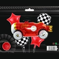 Racing car themed 5-piece foil balloon set with checkered circles and red stars - Vintage Car Set 2 (5pcs)