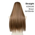 Detail view of long straight brown and ash blonde U-part synthetic hair extension #10H24B - 24 inch / Ash Blonde Brown