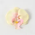 Testa di orchidea artificiale gialla con venature rosa per fermagli per capelli DIY - Seta Giallo Pallido (Piccolo)