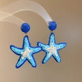 Orecchini in rafia a forma di stella marina blu e bianchi per vacanze al mare e spiaggia - Stile Stella Marina Sfumata Blu e Bianco (2#)
