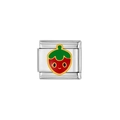 Detail of Italian modular charm in stainless steel with cute enamel strawberry motif - Strawberry Design (Y33) / Red