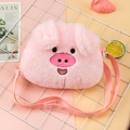 Cute pink plush pig coin purse with shoulder strap for girls and daily small storage - Pink Pig
