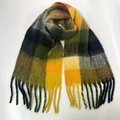 Winter thick warm scarf with yellow, green, black and gray plaid pattern and tassels - 51# (Yellow Green Black Grey Plaid)
