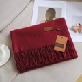 Deep burgundy solid color scarf with soft cashmere feel and elegant fringe tassels - 1# Wine Red