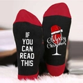 Christmas cotton socks in red and black with funny Merry Christmas wine glass print - One Size / Christmas Wine Black Red