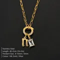 14K gold plated stainless steel paperclip necklace with letter n and zircon charms - Letter N