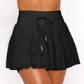 Sweet black layered lace mesh mini skirt with drawstring elastic waist and safety shorts - M / Black