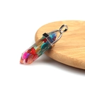 Colorful multi-layer resin hexagonal prism pendant with metal bail on wood base - Resin 7 Colors