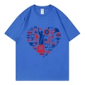 Camiseta de algodón azul real oversize con estampado gráfico americano en forma de corazón - XS / Azul Real