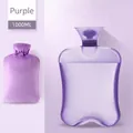 Purple 1000ML PVC hot water bottle with anti-slip texture and soft plush cover - 1000ml Transparent Purple + Crystal Soft Velvet Cover