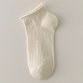 Cream white ribbed cotton ankle socks with Japanese style rolled edge detailing - One Size / Cream