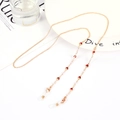 Golden eyewear chain featuring red heart charms and white beads with non-slip silicone loops - 1051 (Red)