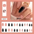 Minimalist pink and black almond press-on nails with silver glitter lines and W287 design - W287 Polka Dot Nail (Glue Type)