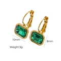 Golden titanium steel leverback earrings with rectangular green zircon stones, 10x8mm - Green