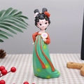 Q-version ancient style doll in green and red Hanfu holding a traditional fan decoration - J022 Holding Fan