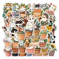 Cartoon animal stickers set featuring cat dog and koala in colorful flower pots - Flowerpot Animals (YCK061) / 50 Sheets