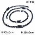 Schwarzes Edelstahl-Set aus Box-Halskette und Armband mit Federverschluss-Dekoration - Set mit schwarzen Zirkonia