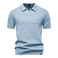 Lichtblauw poloshirt met korte mouwen van wafelgebreide stof en klassieke V-hals kraag - S / Grijs Poederblauw