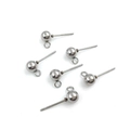 Silver ball post earrings with loop for DIY jewelry making accessories set - White K Stainless Steel Ball Stud with Loop 5x16mm