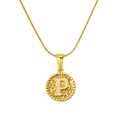 Golden stainless steel hammer texture necklace with white enamel initial P pendant - Gold-Letter P (Snake Chain)