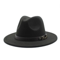 Chapeau fedora classique en laine noire avec bande en cuir et boucle dorée - M(56-58cm) / Noir