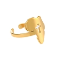 Detailed close-up of gold-plated stainless steel Africa map ring with cross cutout - Gold Smooth Cross
