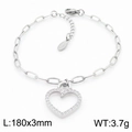 Bracelet en acier inoxydable argenté avec pendentif cœur en zircon et maille ovale - Acier inoxydable / Bracelet Argent
