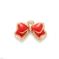 DIY bowknot pendant charm featuring red enamel finish and gold edges on white background - Red