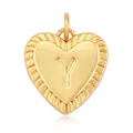 Gold plated heart pendant with letter Y engraving and spiral textured edges - Heart Letter Y