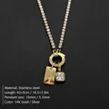 Elegant gold stainless steel necklace featuring letter I and radiant square zircon pendants - Letter I (XNL0116)