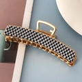 Classic checkered hair claw clip with golden metal frame on a stylish background - 24# Black and White Plaid Hair Claw Clip