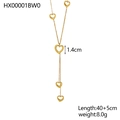 Detail of 18k gold plated Y-necklace with five hollow heart pendants and dimensions - Hollow Heart Pendant Long Necklace
