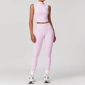 Rosa ärmelloses Yoga-Set mit hochgeschlossenem Crop-Top und High-Waist-Leggings - S / Weste + Leggings Fliederrosa