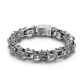 Bracelet punk rétro en argent avec crânes gravés sur chaîne à maillons et fermoir boîte - Argent Antique