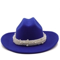 Royal blue wool fedora hat for women with elegant pearl beaded band decoration - M (56-58cm) / Sapphire Blue