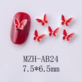 Detailed view of 7.5x6.5mm red alloy butterfly nail charms with oil dripping effect - Red Silver Edge Large Butterfly Style (AB24)