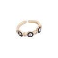 Adjustable golden evil eye ring with blue enamel eyes and zircon crystals for women - Black