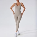 Ärmelloser rückenfreier Yoga-Body in Beige aus hochelastischem Stoff mit integrierten Pads - S / Milchiges Aprikot