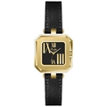 Montre carrée élégante pour femme avec cadran noir et bracelet en cuir doré - Cuir Noir