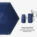 Mini Deep Sea Blue flat sun umbrella with a compact 15cm portable zipper storage case - Pocket Case / 6 Ribs 6-Fold / Deep Sea Blue