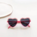 Kids heart shaped sunglasses in bright pink plastic frame with decorative textures - Rose Red