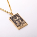 Golden Gemini zodiac rectangle pendant necklace with Cuban chain and engraved detail - Gemini / Gold