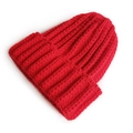 Classic bright red chunky knit beanie hat for men and women in solid minimalist style - One Size / Red