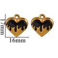 Golden heart pendants with black enamel finish, size 17mm x 16mm, set of two - Gold Black Melting Heart
