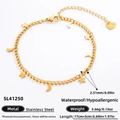 Pulsera de acero inoxidable dorado con dijes de estrella y luna y cadena de extensión - Colgante de Estrella y Luna
