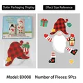 Set di 9 magneti da frigorifero con gnomo di Natale e motivo a quadri rossi per decorazione - BX008 Gnomo di Natale